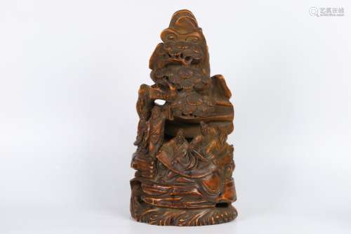 A Chinese Bamboo Story Carved Mountain Ornament