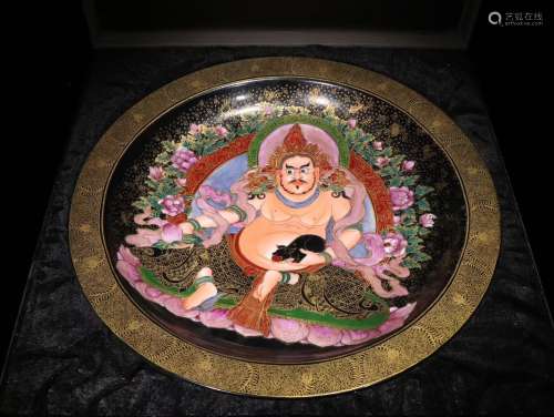 A Chinese Porcelain Yongzheng-Nianzhi Mark Gilt Enameled Caishen Plate