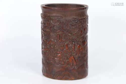 A Chinese Bamboo Story Carved Brush Pot