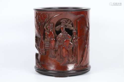 A Chinese Bamboo Brush Pot With Mark