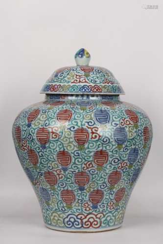 A Chinese Porcelain Wanli-Nianzhi Markblue&White Doucai Longevous Pattern Jar