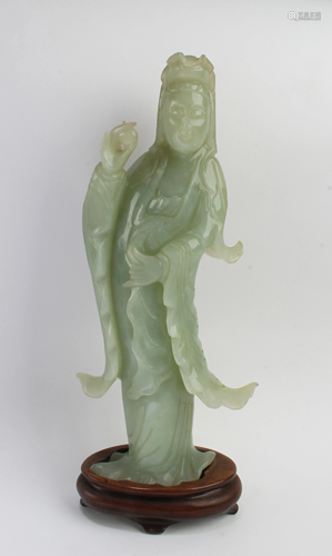 Antique Chinese Jade Carved Maiden Statue