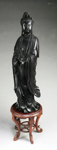 Chinese Carved Hardwood Guanyin Statue