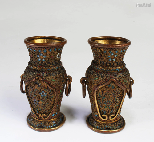 Antique Pair of Gilt Bronze/ Cloisonne Vases