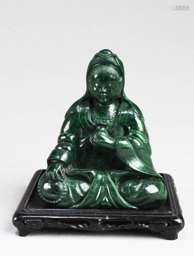 Chinese Carved Malachite Sitting Guanyin Statue