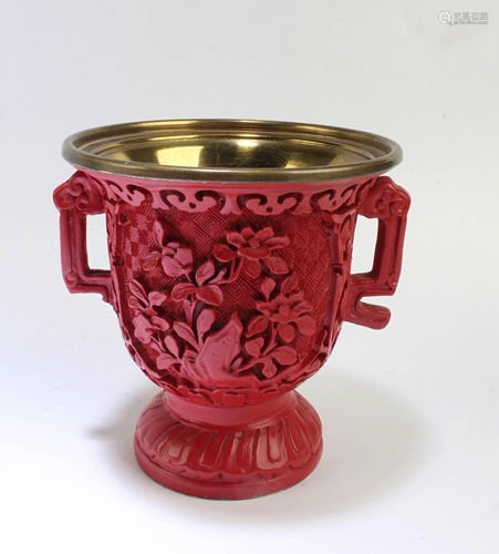 A Chinese Red Color Bronze Cup