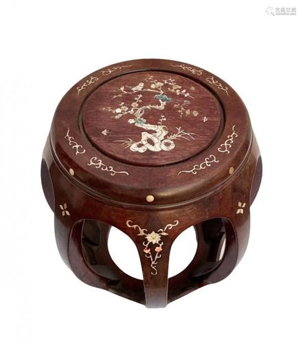 A Chinese Hardwood Stool with Mother-of-pearl Inlay