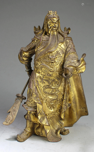 A Chinese Bronze Guanyu Statue