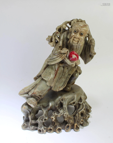 A Carved Soapstone 'ShouXing' Statue