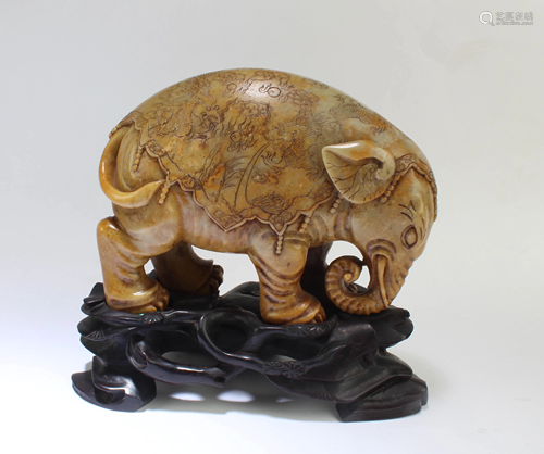 Antique Carved Soapstone Elephant Figurine