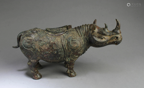 Chinese Bronze Rhinoceros Statue