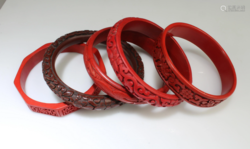 A Group of Five Lacquer Bangles