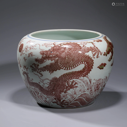 A COPPER RED DRAGON PORCELAIN JAR