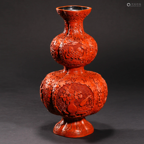 A CARVED LACQUERWARE GOURD SHAPED VASE WITH QIAN L…