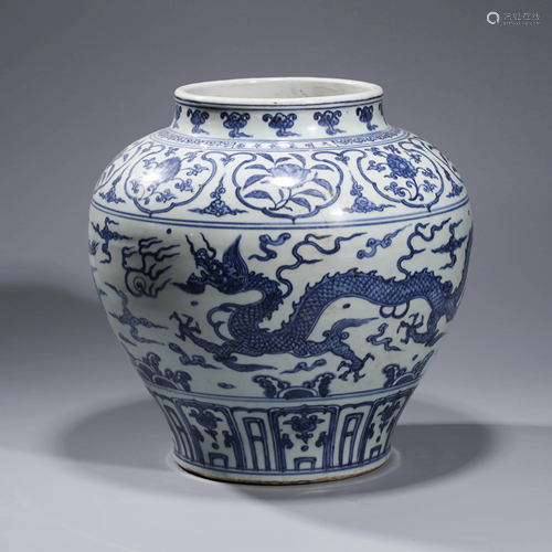 A ZHENG DE PERIOD BLUE & WHITE DRAGON JAR