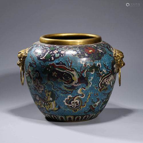 A CLOISONNE ENAMEL JAR WITH DOUBLE EARS