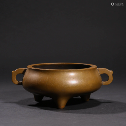 A BRONZE INCENSE BURNER WITH DOUBLE EARS