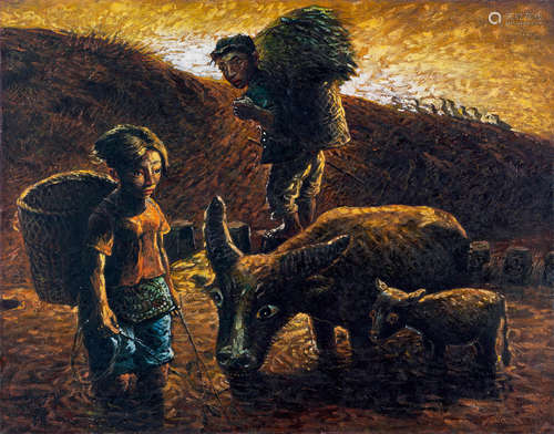 罗中立（b.1948） 1992年作 夕阳 布面油画