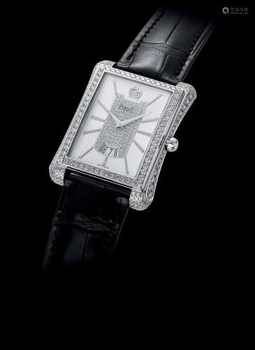 伯爵，精美，白金镶钻机械腕表，配备镶钻表盘及日期显示，型号G0A32058