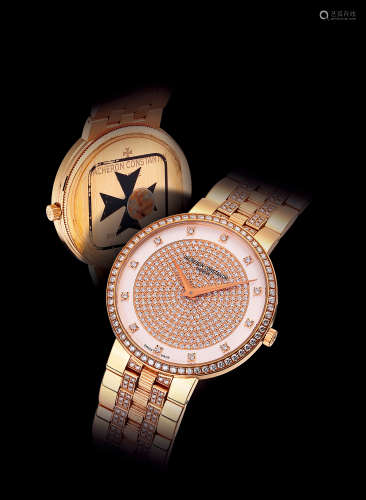 江诗丹顿，非常精美，玫瑰金镶钻机械腕表，型号81576/V03R