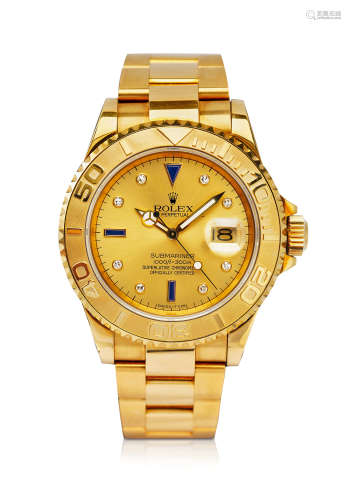 劳力士，精美及罕有，黄金机械腕表，配备金色潜航者型表盘，镶钻小时刻度，型号16628，约1991年