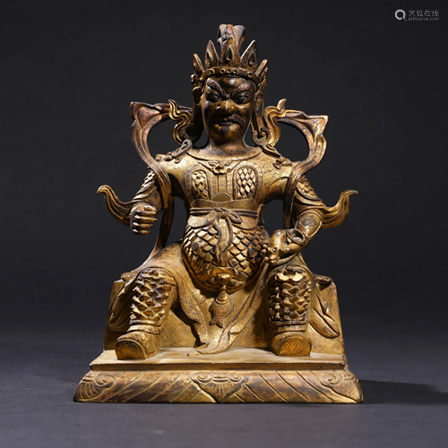 A GILT BRONZE YELLOW JAMBHALA STATUE