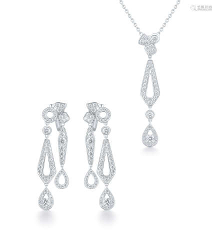 尚美设计 钻石吊坠项链、耳环 （一套）
