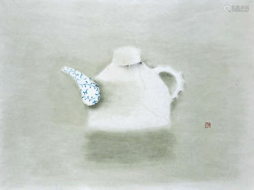 沈勤（b.1958） 2009年作 青花瓷之六 水墨设色纸本