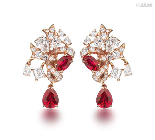 迪奥设计 高级珠宝系列 红宝石配钻石耳环 （一对）