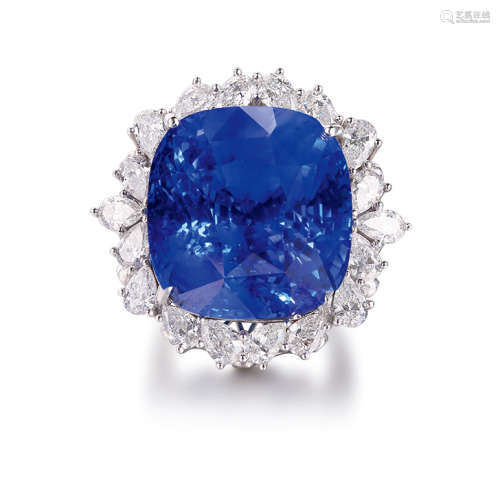 56.41克拉「斯里兰卡」「皇家蓝」蓝宝石配钻石戒指/吊坠，未经加热