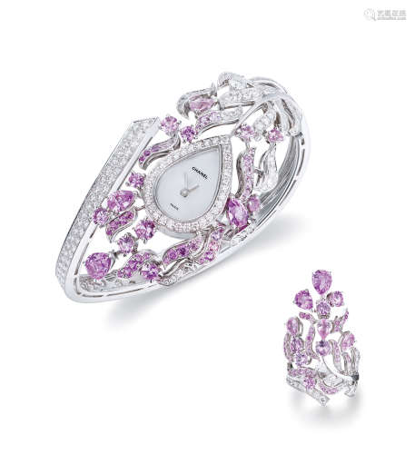 香奈儿设计 粉色蓝宝石配钻石戒指及珠宝腕表 （一套）