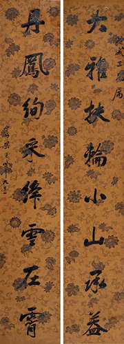 梁同书（1723～1815） 1813年作 行书八言联 立轴 水墨洒金描纹笺