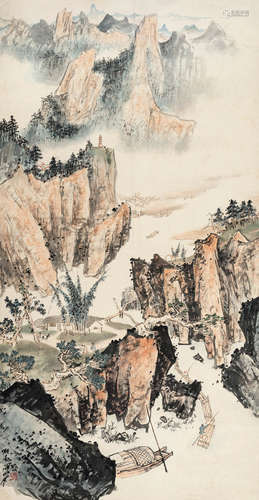 关山月（1912～2000） 江景如画 镜框 设色纸本