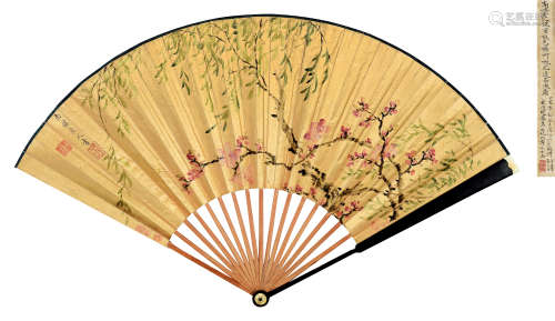 陈书（1660～1736） 杨柳桃花 成扇 设色金笺