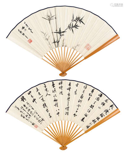 沈尹默（1887～1971） 墨竹、书法 成扇 水墨纸本