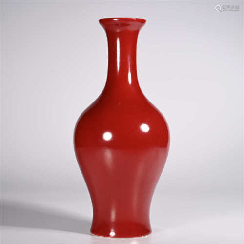 Yongzheng of Qing Dynasty     Red glazed olive vase