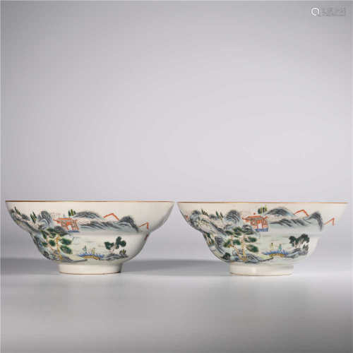Jiaqing of Qing Dynasty     A pair of famille rose bowls