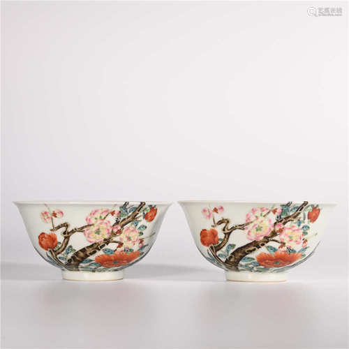 Yongzheng of Qing Dynasty     A pair of famille rose bowls