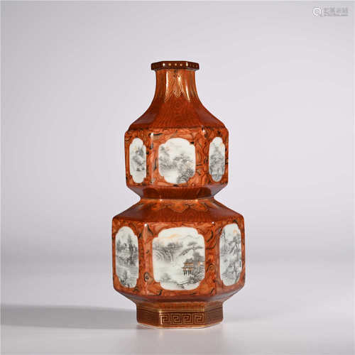 Qianlong of Qing Dynasty         Pastel six square gourd bottle