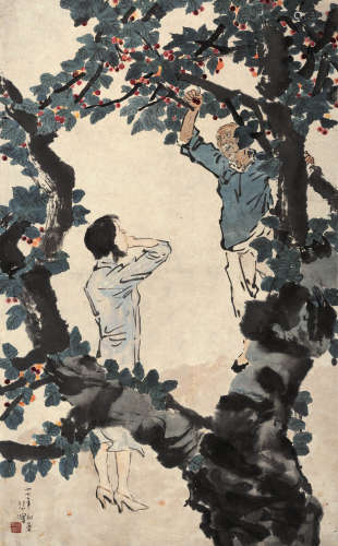 徐悲鸿（1895～1953） 1938年作 红豆情思 镜框 设色纸本