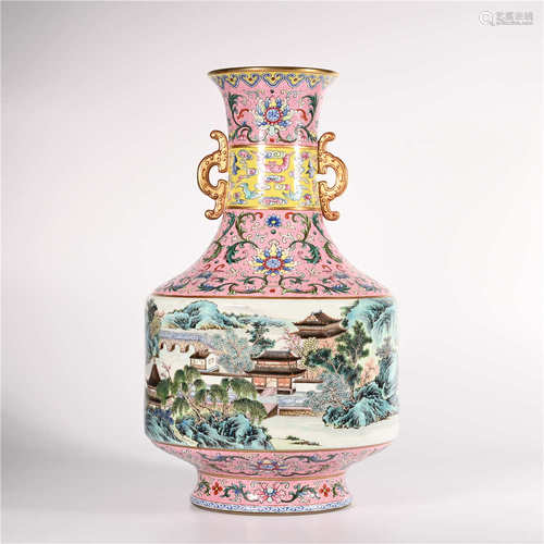 Qianlong of Qing Dynasty       Pastel bottle with two ears