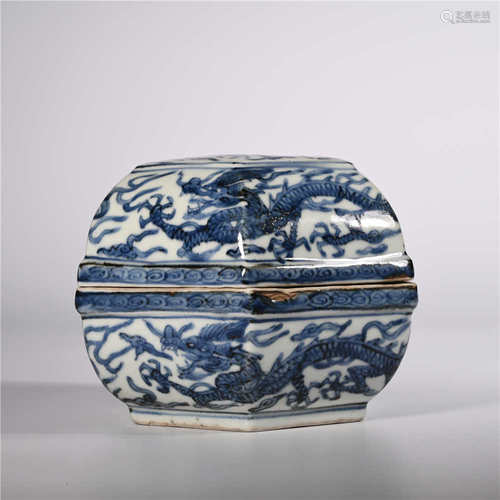 Wanli of Ming Dynasty        Blue and white dragon cover box