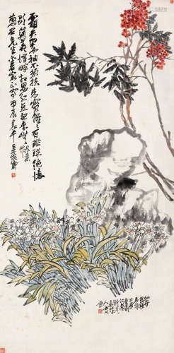 吴昌硕（1844～1927） 1904年作 霜天翠袖 立轴 设色纸本