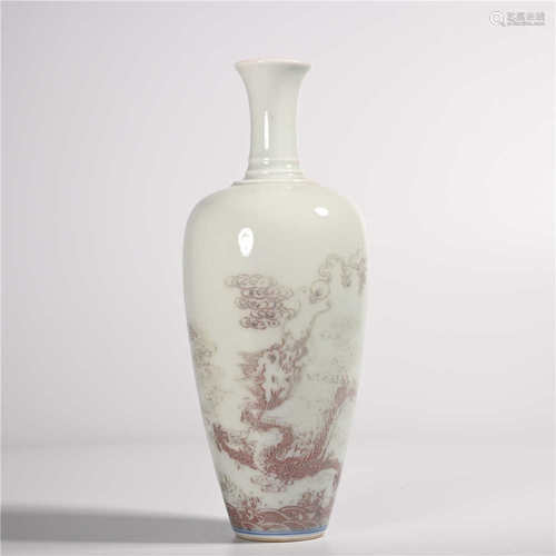 Kangxi of Qing Dynasty            Underglaze red dragon bottle