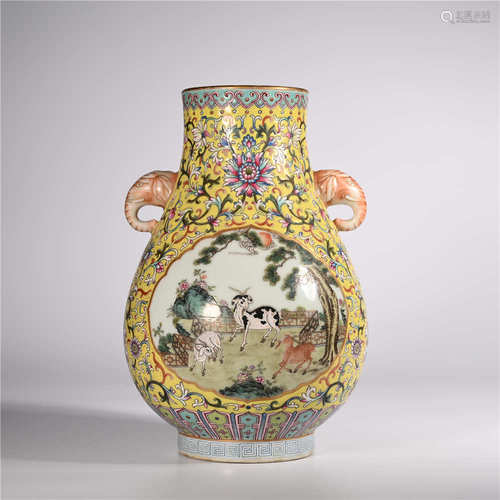 Jiaqing of Qing Dynasty         Pink double ear bottle