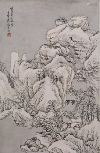 A SCROLL PAINTING OF MOUNTAINS & RIVERS, ZHU SHAO …