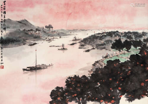 傅抱石（1904～1965） 1964年作 芙蓉国里尽朝晖 立轴 设色纸本