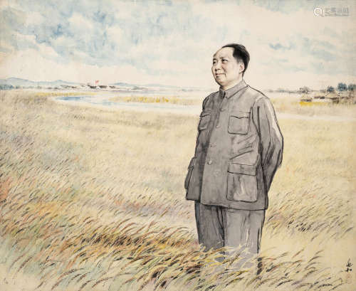 蒋兆和（1904～1986） 伟人在麦田 镜框 设色纸本
