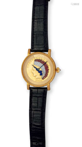 昆仑，精美及罕有，黄金机械腕表，配备金币表盘，型号04.0020