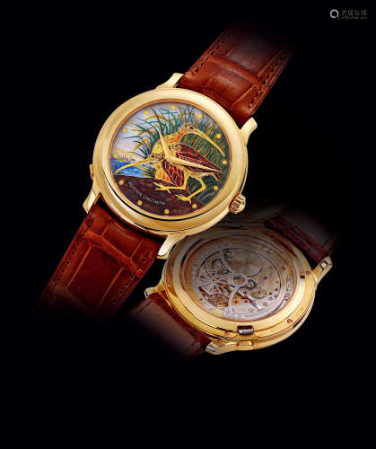 江诗丹顿，非常精美及限量，黄金绘珐琅机械腕表，型号43060